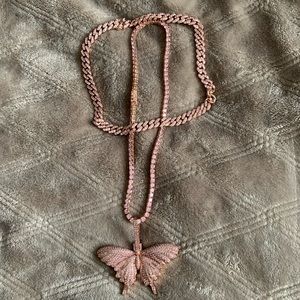 Pink butterfly necklace